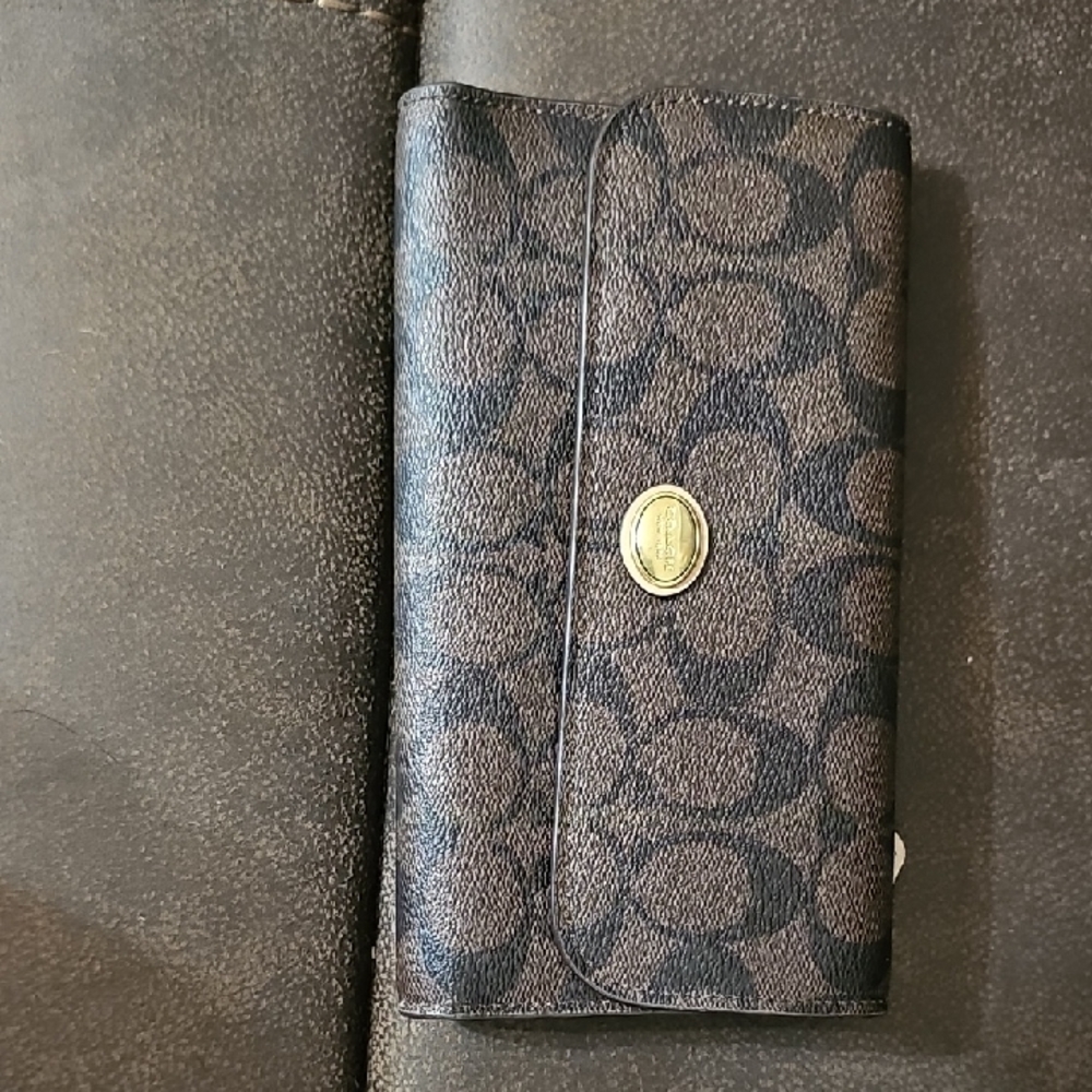 Coach Black and Brown Signature Wallet